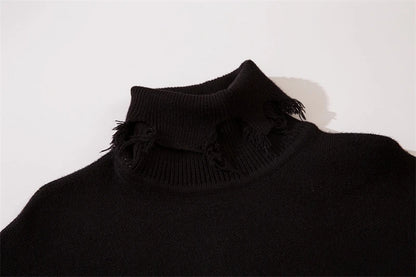 Half High Collar Goth Women Men Sweaters Oversized Long Sleeve Knitted Pullovers Y2k Men Ripped Sweater Harajuku Streetwear Tops Street King Limited