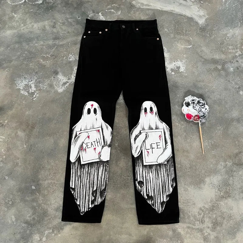 y2k harajuku trendy brand retro dark style oversized jeans men street hip hop fashion high waisted floor length pants women urban skinny jeans