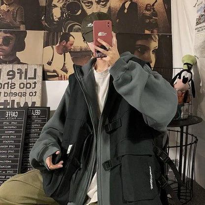 Fake two-piece coat men's ins, trendy Japanese functional workwear hooded jacket, autumn European and American retro trend tops Street King Limited