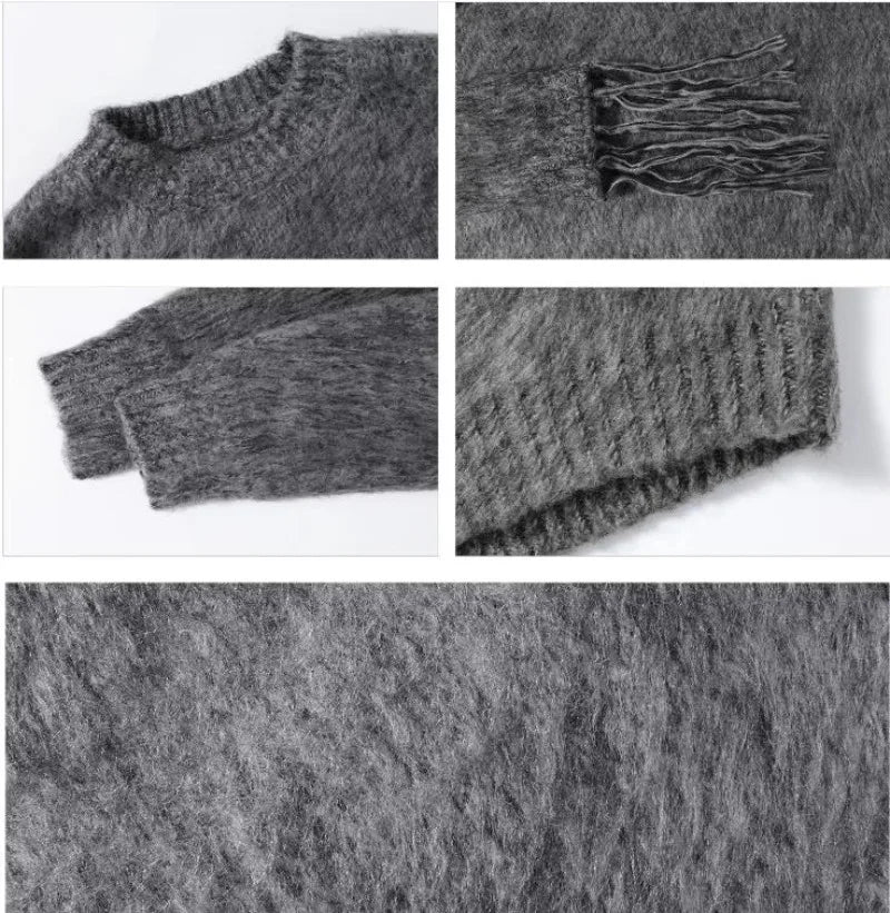 Autumn Warm Sweater Mens Korean Street Simplicity Round Neck Pullover+Solid Color Scarf Two-piece Set Casual Knitted Tops Trend Street King Limited
