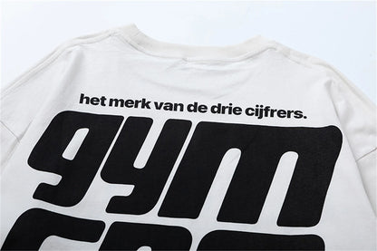 2024 Summer And Spring 123 Letter Print GYMGNO Graffiti Slogan Worn Retro Long Sleeve T Shirt Pullover Sweatshirt Street King Limited