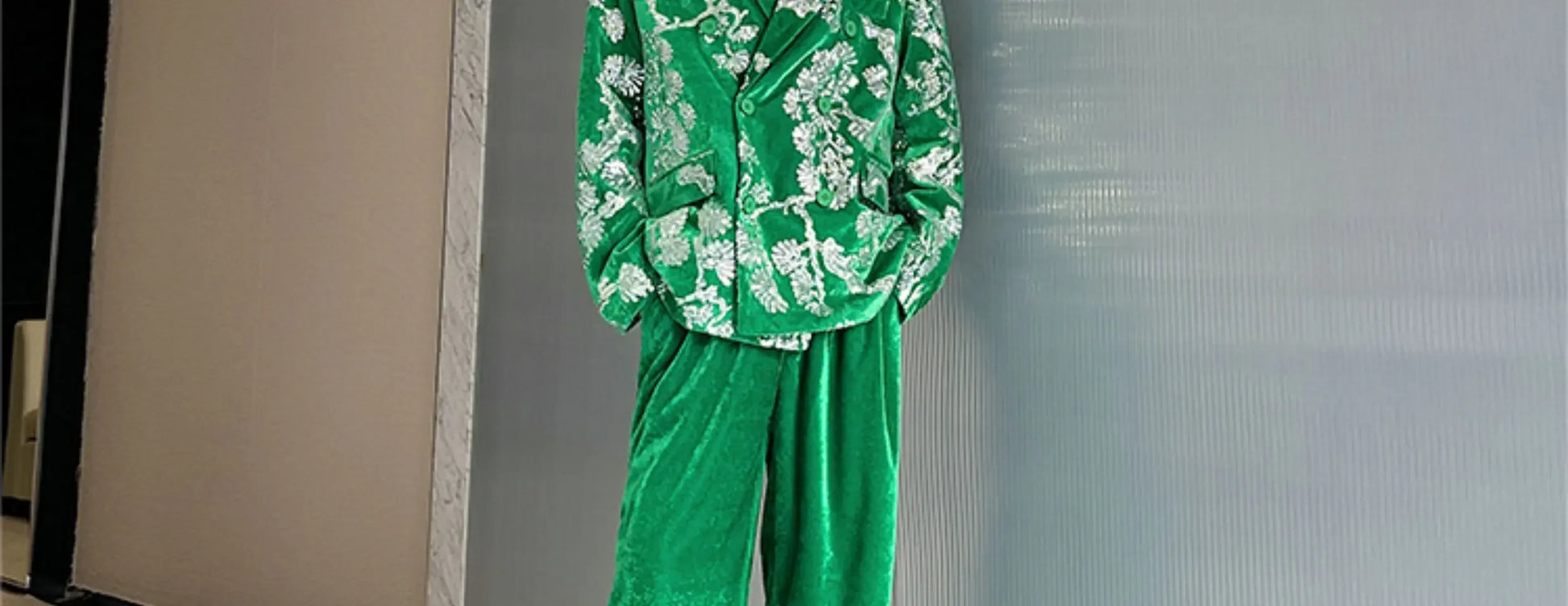 men sequin embroidery velvet loose casual 2 pieces suits blazers jacket pant sets stage party dress suits performance costumes unique default style 2728