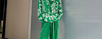 men sequin embroidery velvet loose casual 2 pieces suits blazers jacket pant sets stage party dress suits performance costumes unique default style 2728