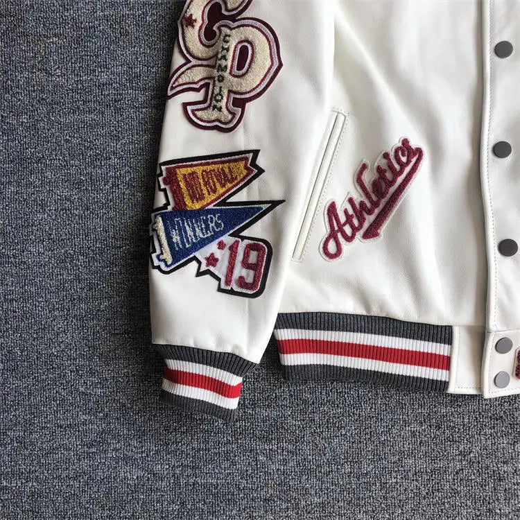 Leather Jacket Men Motorcycle Luxury Designer Embroidery Short Biker Baseball Jackets Y2k Streetwear Winter Bomber Coat White Street King Limited