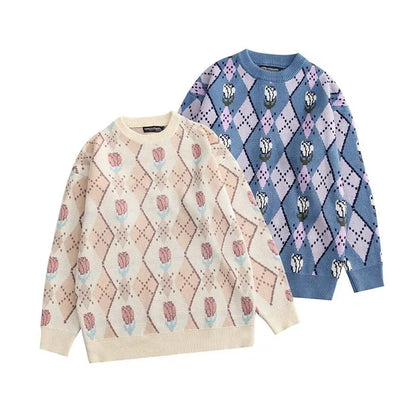 Japanese trend ins retro literary simple sweater winter versatile casual couple Y2K men and women loose round neck sweater tops Street King Limited