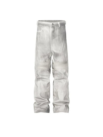 pleat patchwork dir wash racing pants mngu washed distressed white straight overalls dirfit loose trousers clean everyday pants