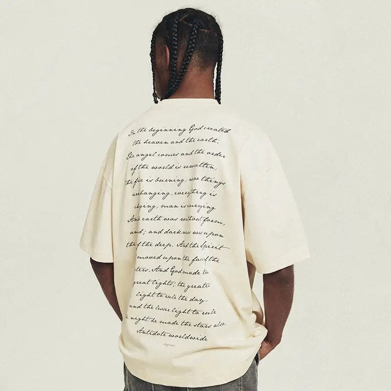 New heavyweight pure cotton niche design short-sleeved T-shirt men's summer fashion brand American loose couple tops y2k top emo Street King Limited