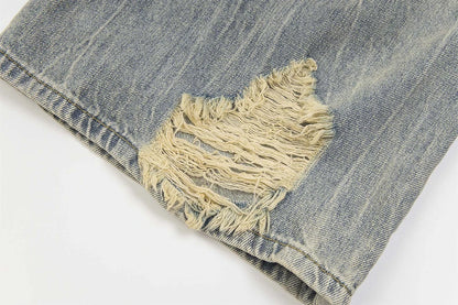 vintage ripped patchwork baggy jeans mens streetwear hip hop loose blue jeans trousers y2k distressed straight denim pants man unique jeans style 4232