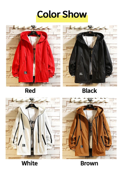 men workwear coat casual strip hoodids jacket unisex fashion hooded zipper tops outwear breathable waterproof windproof workwear unique default style 228