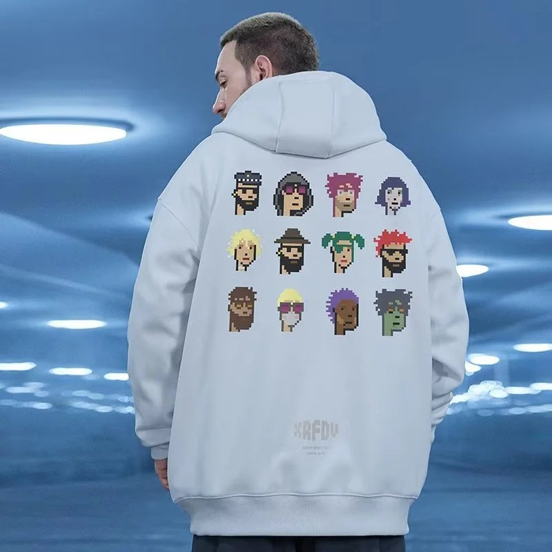 Funny Pixel Figure Graphic Hoodies For Men Autumn Y2K Streetwear Pullovers Hooded Sweatshirts Hombre Harajuku Hip Hop Hoody Street King Limited