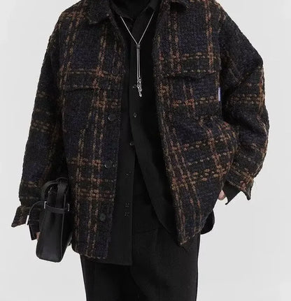 Spring and Autumn High Street Men and Women Trendy Personalized Plaid Collar Jacket Couple Retro Korean Coat Harajuku Top y2k Street King Limited