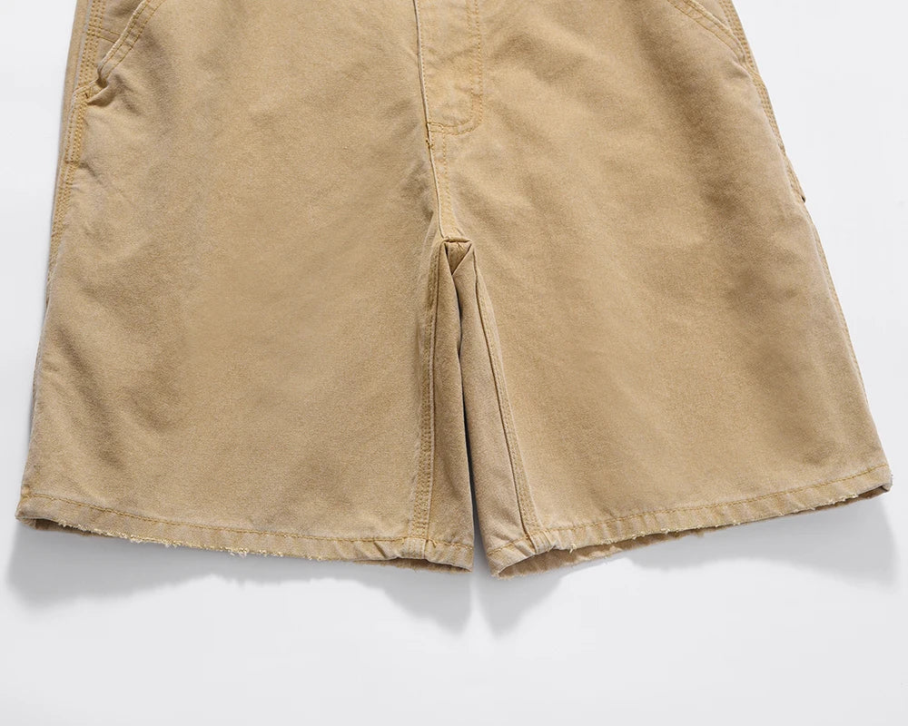 y2k sashes pockets solid color cleanfit cargo shorts mens summer wide leg streetwear baggy knee length pants oversized unique cargo style 240