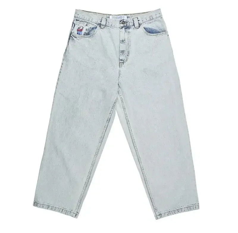 retro deep blue polar big boy baggy jeans mens women gothic wide leg trouser y2k hip hop cartoon embroidery streetwear jeans urban skinny jeans