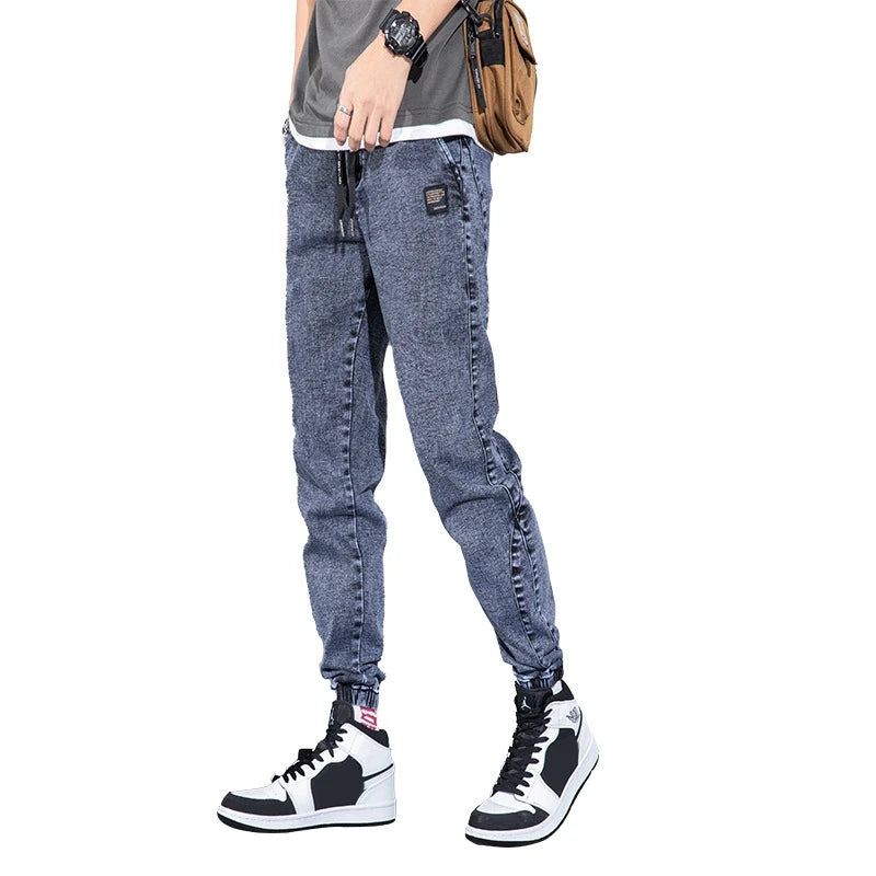 rainbowtouches autumn winter blue cargo jeans men streetwear denim jogger pants baggy harem jean trousers male oversize large relaxed fit joggers