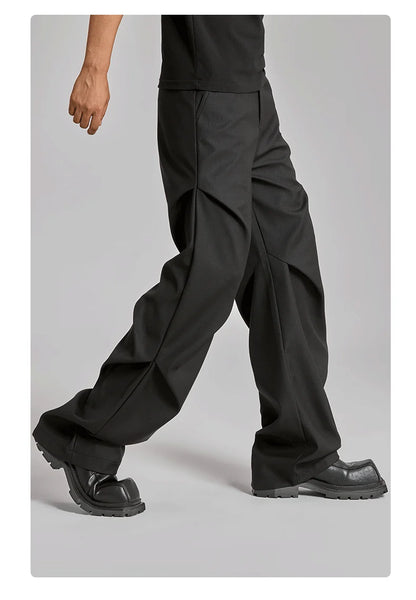 extended length edition wrinkle fashion men streetwear fashion hip hop vibe loose casual straight black suit pant trousers unique default style 1827