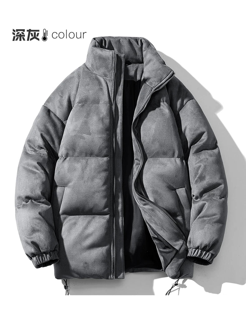 Streetwear Men's Winter Harajuku Fashion Jacket Parkas Bubble Jacket Oversize Warm Solid Coat Faux Suede Puffer Jacket Street King Limited