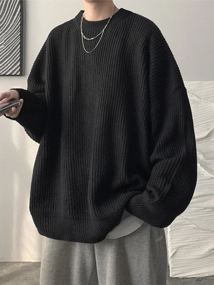 2023 Autumn Crew Neck Solid Color Pullover Sweaters For Men Casual Y2K Knitted Sweater High Street Fashion Jumpers Hombre Street King Limited