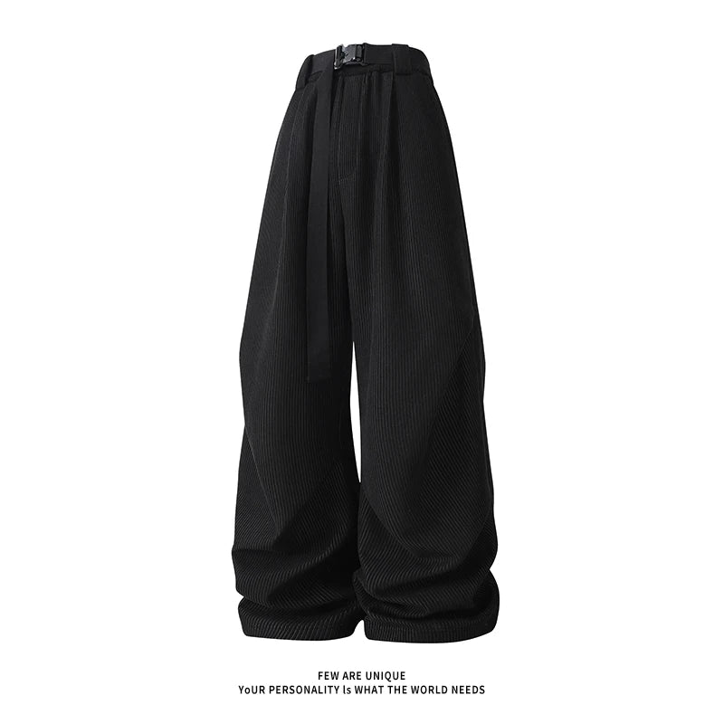 winter mens wide leg straight sweatpants korean fashion warm fleece track pants male casual thermal trousers with long belt unique joggers style 1087