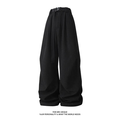 winter mens wide leg straight sweatpants korean fashion warm fleece track pants male casual thermal trousers with long belt unique joggers style 1087