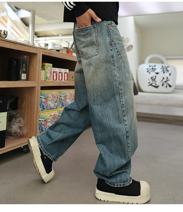 mens american streetwear fashion loose casual hip hop vintage denim baggy jeans pants man wide leg trousers y2k jeans men unique jeans style 2195