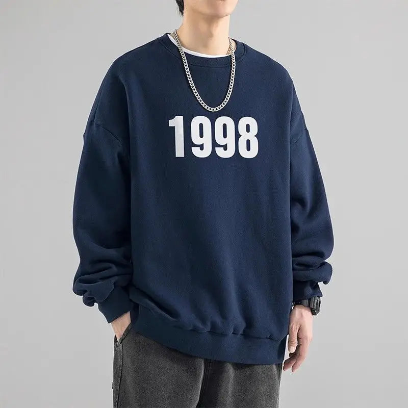 Trendy Korean Personality Simple Retro Sweatshirt for Boys 2024 New Spring and Autumn Ins American Sports Personality Youth Tops Street King Limited