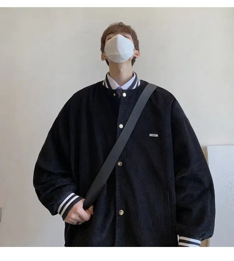 corduroy baseball jacket mens spring ins fashion brand sports all match jacket spring and autumn korean style trendy jacket top unique default style 4861