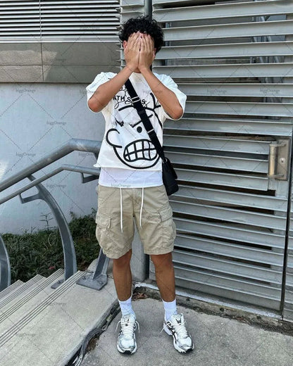 Y2K street trend letters oversized printed T-shirt men's,fashionable retro loose casual versatile round neck top T-shirt women's Street King Limited