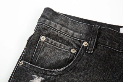 Hip Hop Washed Knee Hole Baggy Wide Leg Casual Jeans for Men Y2K Ripped Loose Distressed Denim Trousers Oversized Cargo Pants Street King Limited