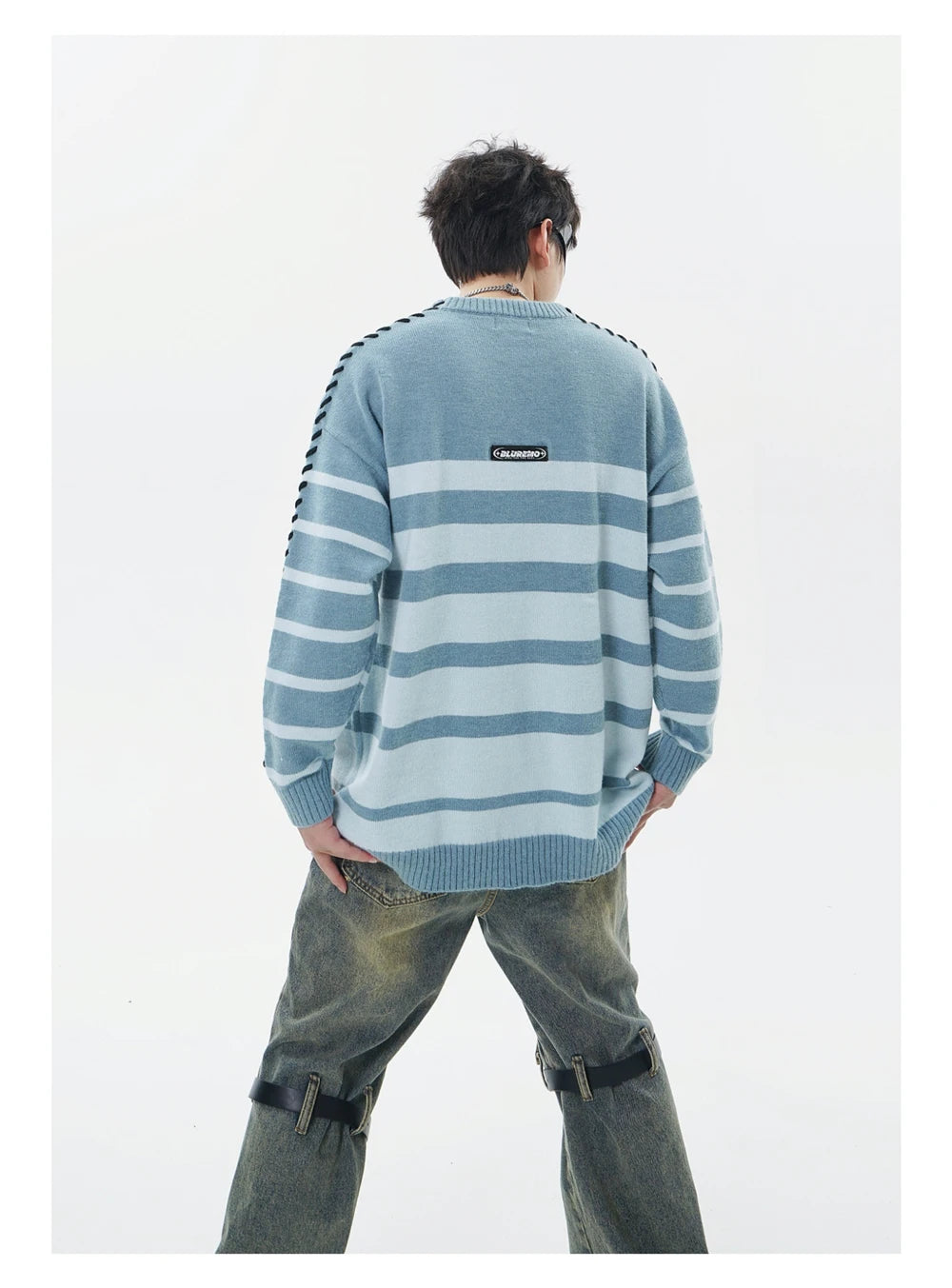 Men Striped Sweater Letter Graphic Loose Knitwear Jumper Pullover Sweaters Harajuku Hip Hop Streetwear Knitted Sweater Street King Limited