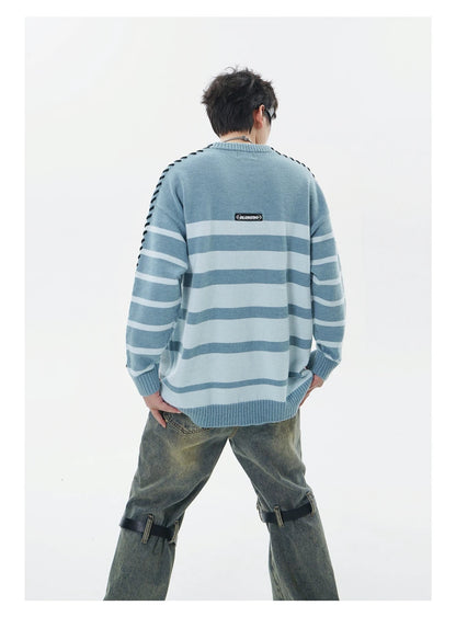 Men Striped Sweater Letter Graphic Loose Knitwear Jumper Pullover Sweaters Harajuku Hip Hop Streetwear Knitted Sweater Street King Limited