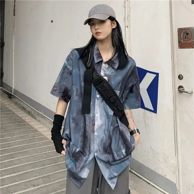 Korean style shirts for men and women 2024 new summer design niche retro tie-dye shirts loose short-sleeved tops trendy y2k tops Street King Limited