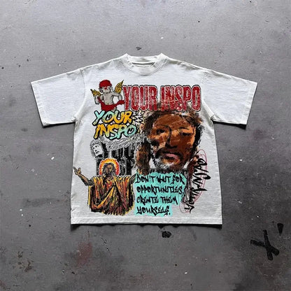 Y2k streetwear Gothic American Father print pattern oversized T-shirt women's casual loose and versatile short sleeved shirt Street King Limited