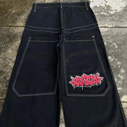 harajuku tapout and wexwear suit graphic embroidered jeans black y2k skateboard pants jeans tracksuit t shirt for men streetwear unique jeans style 3693