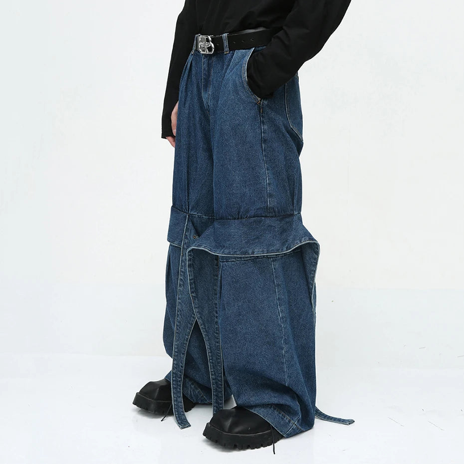 men fashion baggy jeans irregular patchwork loose straight denim pants 2023 new man blue casual oversized jeans trouser urban skinny jeans