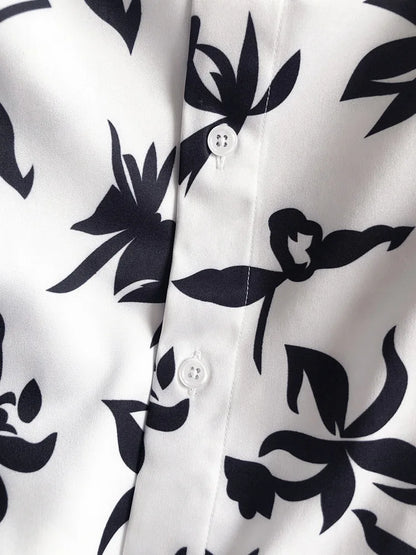 New 2021 luxury Men Classic Hibiscus Flowers Fashion 50% Silk Casual Shirts Shirt high quality Pocket Short sleeves #A48 Street King Limited