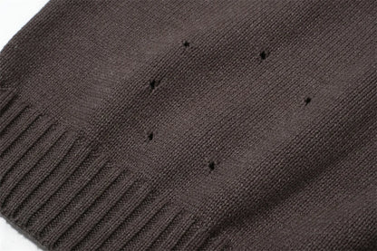 Undermycar 2023 New High Street Fashion Brand Worn Out Hole Large Loose Round Neck Sweater Brown Street King Limited