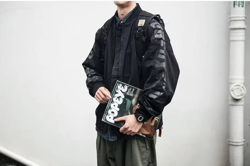 japanese trendy charge jacket mens american pilot windproof tooling coats thin loose letter printed unisex baseball jersey unique default style 2276
