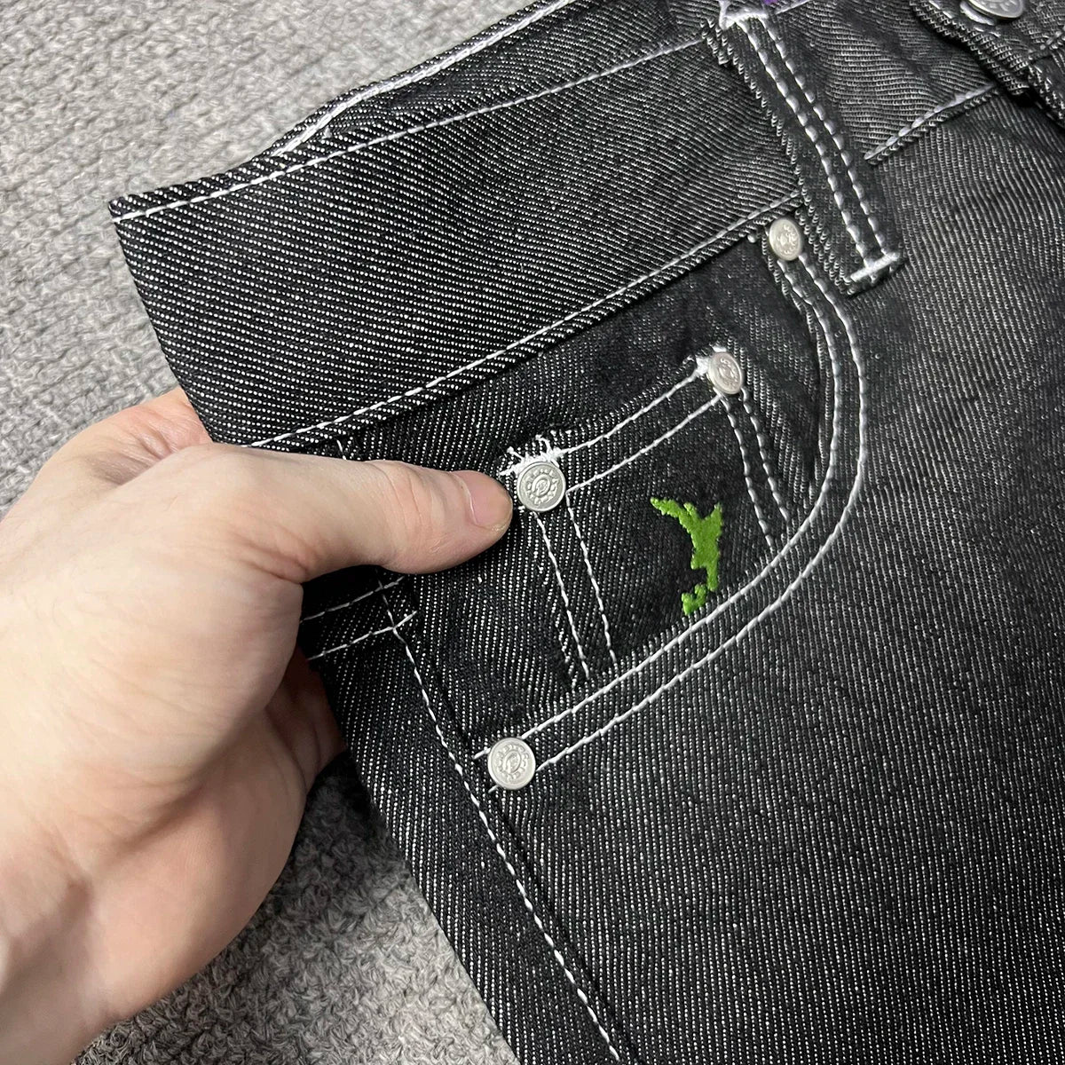 Streetwear Black Logo Print Black Baggy Jeans for Men and Women Straight Casual Loose Denim Trousers Oversized Cargo Pants Street King Limited