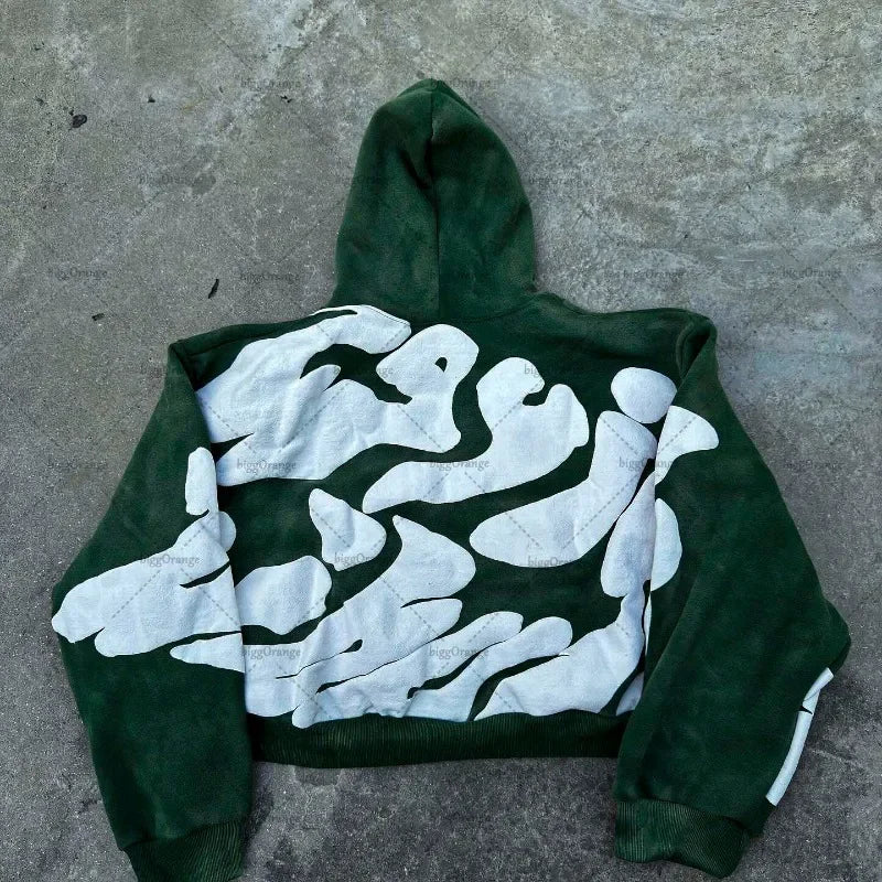 Retro Gothic Trend Letter Pattern Printed Oversized Hoodie Men's Fashion Loose Versatile Pocket Pullover Sweatshirt Women Street King Limited