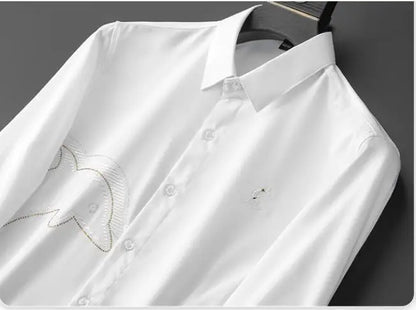 New Men luxurious Diamond Rhinestones Embroidered Dolphin Fashion Cotton Casual Shirts Shirt high Pocket Long-sleeves 5XL #A672 Street King Limited