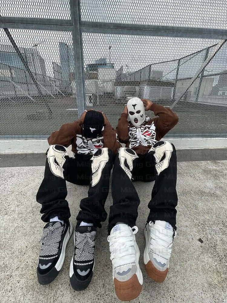 Men Gothic Skeleton Graphic Hoodies zip up Harajuku Punk Fashion clothing Sweatshirt Zipper Oversized Streetwear Style Jacket Street King Limited