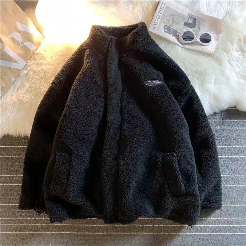 2024 autumn and winter new love lambswool cotton padded jacket double sided collar jacket couple loose jacket warm jacket y2k urban fashion pants