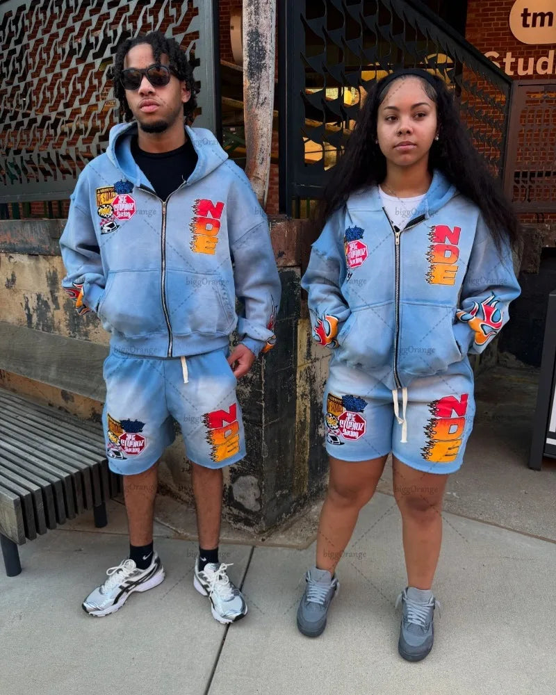 European and American High Street Clothing Y2k Harajuku Fashion Printed Zipper Hoodie Retro Hip-hop Oversized Sweatshirt Men Street King Limited
