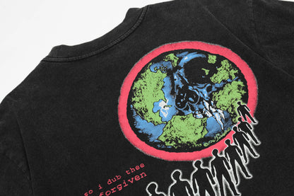 Retro Vintage Metal Rock Band T-Shirt Portrait High-Street Washed Distressed Cotton Tops T-Shirt For Summer Street King Limited
