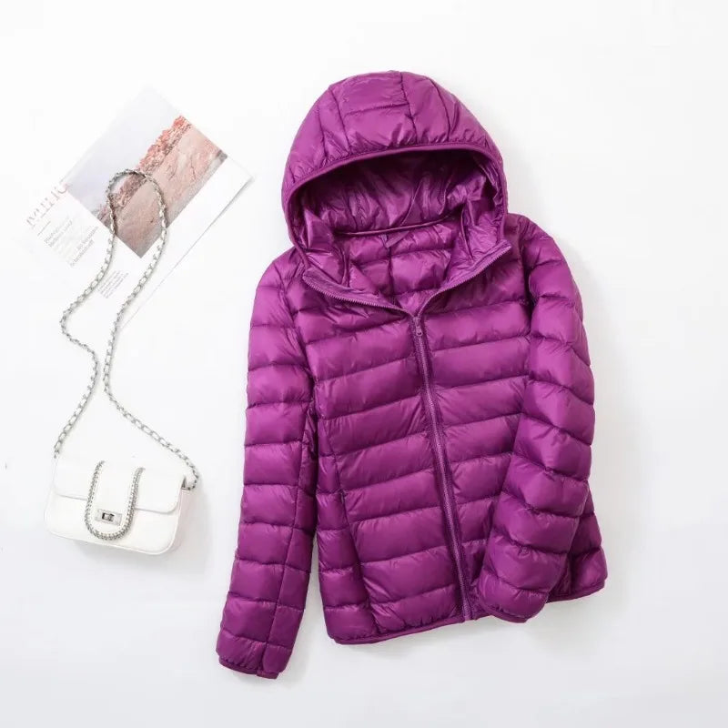 plus size thin light down jacket women 2023 autumn winter slim short hooded warm white duck down coat women outerwear streetwear unique shorts style 4246