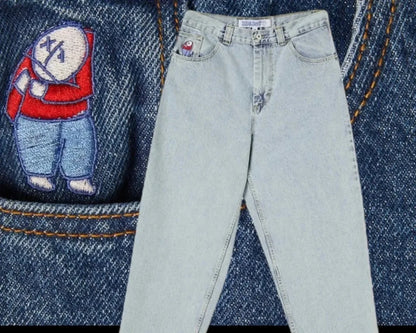 Hip Hop Big Boy Jeans Skateboard Y2K Pants Cartoon Embroidery Retro Blue Loose Jeans Men Women Casual High Waisted WideTrouser Street King Limited