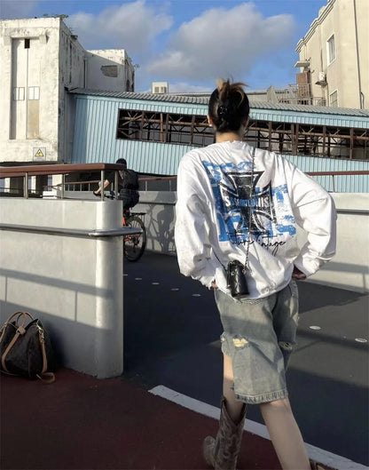 sssaint Louis Vintage Dirty Worn Distressed Cross Print High-Street Graffiti Long Sleeve T Shirt Pullover Summer Street King Limited