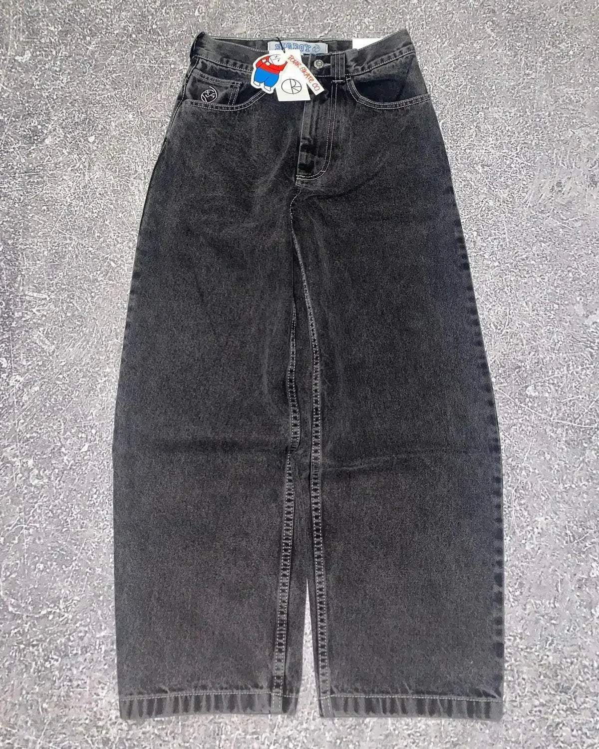 retro deep blue polar big boy baggy jeans mens women gothic wide leg trouser y2k hip hop cartoon embroidery streetwear jeans unique jeans style 3875