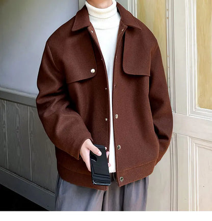 Winter Short Woolen Coat Men Warm Retro Thickened Woolen Jacket Men Streetwear Korean Loose Woolen Coat Mens Oversized Overcoat Street King Limited