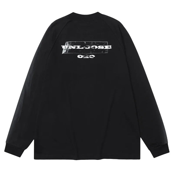 Men Long Sleeve T Shirts Double-sided Printed Black Pullover Hip Hop Loose Round Neck Tee Harajuku Oversized Simple Couple Tops Street King Limited